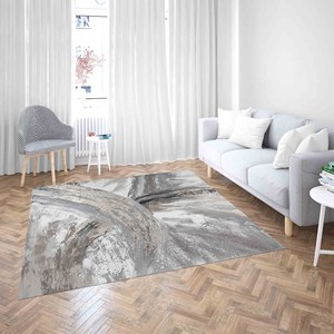 Tapis en chenille gris abstrait : design marbré moderne, tapis imprimé, tapis doux non tissé - Product Image 2