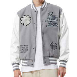 Chaqueta Universitaria de Lana con Mangas de Cuero, Cuello Acanalado, Botones al Frente, Ropa Exterior Informal, Fabricante Mayorista OEM ODM - Product Image 1