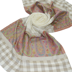 2023 Latest New Style White Kani Wool Pashmina <b>Shawl</b> Elaborated Ethnic Cascade Design Summer Scarf for <b>Men</b> Leaf Pattern - Product Image 6