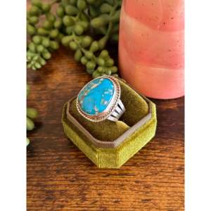 Alice McShirley Kingman Turquoise Sterling <b>Silver</b> <b>Ring</b> Size 9.25-Dainty <b>Boho</b> Pear Shape - Product Image 3