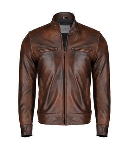 Jeremy Hombres Marrón Cuero Moto Chaqueta - Product Image 1