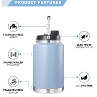 Bouteille isotherme portable en acier inoxydable pour l'extérieur, 64/128 oz (demi-gallon), écologique, pour eau ou bière artisanale, 12-24