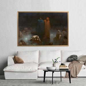 Impresión en lienzo elegante de Dante y Virgil - Decoración de arte literario, lienzo con marco dorado - Product Image 1