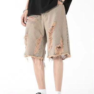 Pantalones cortos de mezclilla con aspecto vintage Patchwork Raw Edge Estilo informal con estilo único para festivales Fiestas Moda diaria Ecológico OEM - Product Image 2