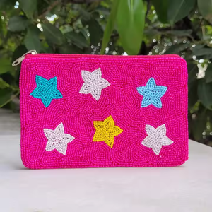 MD HANDICRAFTS Monedero personalizado con cuentas con bordado de estrellas Bolsa de cuentas de semillas hecha a mano Bolsa de mano promocional - Product Image 1