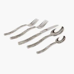 Cubiertos de acero inoxidable Premium con asas onduladas ecológicas Juego de 5 piezas de estilo americano en plata - Product Image 1