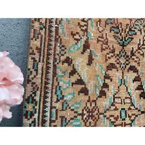 2.5x5.7 ft Turkish Rug, Vintage Small Rug, <b>Brown</b> Floral <b>Wool</b> Rug - Product Image 5