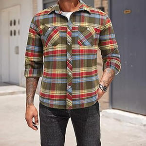 เสื้อลำลองผ้ายืดสำหรับผู้ชายเสื้อลายตารางทรงสลิมฟิตสำหรับฤดูใบไม้ร่วงโลโก้ตามสั่ง - Product Image 4