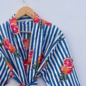 Green White Daisy Print Lightweight Cotton Kimono <b>Robe</b> Floral Boho <b>Spa</b> Loungewear Natural Soft Sleepwear for Casual Dresses - Product Image 4