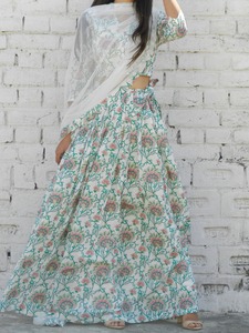 Offwhite Green Lehenga Set Indian Fashion Styling Quality <b>Kurti</b> and Pants From Indian Manufacturer - Product Image 2