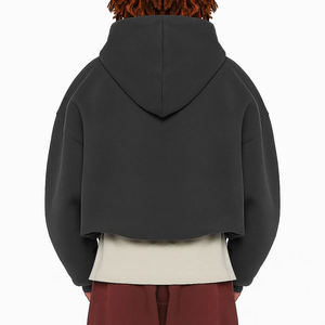 Custom Men Cotton 500gsm Heavyweight Fleece Cropped Full Zip Up Oversized Hoodie Double Slider Zipper OEM ODM - Product Image 3