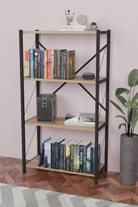 Étagère industrielle à 4 niveaux avec étagères en bois, structure métallique, support de rangement autoportant pour salon, bureau à domicile, design moderne - Product Image 4
