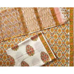 Traditional Muslim <b>Clothing</b> <b>Accessory</b> Hand Block Printed Gota Patti Blue Cotton Unstitched Dress Material - Product Image 1