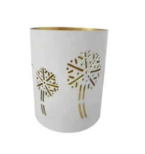 Standard Quality Iron Round Votive Holder New Design White W/Gold Color Candle Jar For Christmas Decoration Handmade