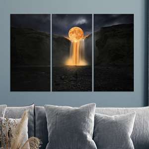 Impresión en lienzo de cascada bajo la luz de la luna: arte de pared con paisaje de fantasía, JUEGO DE 3 LIENZOS - Product Image 1