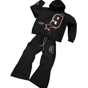 Chándal con estampado DTG personalizado para hombre con estilo, sudadera con capucha, pantalones acampanados, conjunto informal de 2 piezas, ropa de calle - Product Image 6