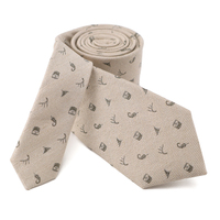 Cravate en soie beige à chevrons rayés de haute qualité, personnalisée avec logo animalier tissé, pour affaires et mariages
