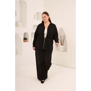 Chaqueta Tejida Negra para Mujer, Talla Grande, Marca RMG, con Lazos Lisos Teñidos, Mangas Plisadas, Cinturón, Antiarrugas, Transpirable, Mezcla de Modal y Poliéster - Product Image 5