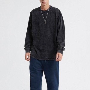 <b>Men</b> Oversized Washed Cotton Long Sleeve T-Shirt O-Neck Solid Color Casual Pullover Winter Digital Printing Fleece Knitted Fabric - Product Image 4