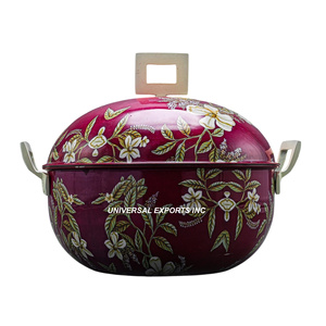 Cazuela de madera de diseñador, olla caliente de lujo hecha a mano de forma redonda con metal de lujo, calentador de alimentos de estilo clásico más vendido - Product Image 6