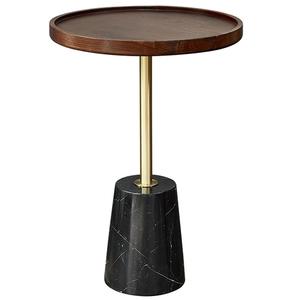 Mesa de Centro Redonda de Diseño Premium para Sala de Estar, Atractiva Superficie de Madera, Base de Mármol Pesado, Varilla de Metal, Decoración de Interiores - Product Image 1