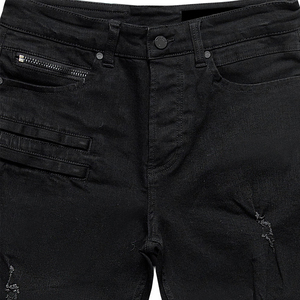 กางเกงขาสั้นวินเทจแนวสตรีทสำหรับผู้ชายกางเกงขาสั้นสีดำกางเกงยีนส์แบบลำลอง - Product Image 2