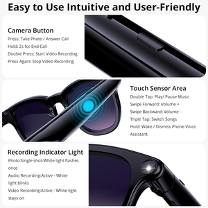 Gafas Inteligentes COLMI A2 con IA, Cámara y Pantalla, Grabación de Audio y Video Inalámbrica por Bluetooth, Tecnología Portátil de 1080p - Product Image 6