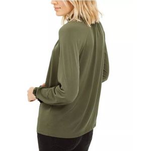 Top da donna Michael Kors con volant, maniche lunghe e scollo a V, verde, taglia S, in poliestere chiffon lavorato a maglia, per feste primaverili, tinta unita, corto - Product Image 2