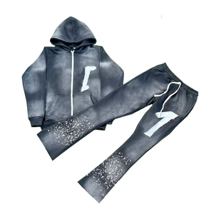 Compra chándal transpirable cómodo de alta calidad con diseño de logotipo personalizado, chándal de calle vintage desteñido por el sol - Product Image 3