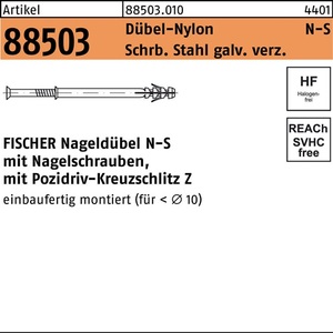 Anclaje para Clavos Fischer R 88503 N-S 6x40/10, Tornillo de Acero Inoxidable con Anclaje de Nylon, 50 Piezas - Product Image 1