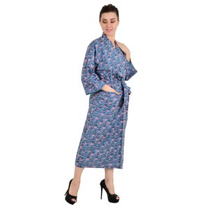 Boho-Kimono Style Cotton Housecoat with Hand-Drawn Indian Floral Print Lightweight with Belt Decoration Single Piece - Product Image 2