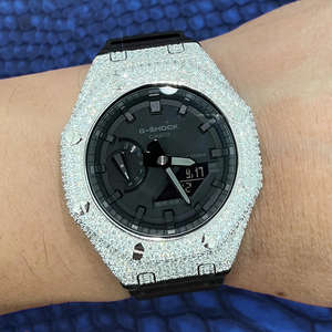 Montre à Quartz Moissanite de luxe glacé pour hommes Full Bling VVS Diamond Look boîtier hexagonal cadran noir montre-bracelet en acier inoxydable - Product Image 5