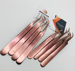 Pince à épiler pour extension de cils avec logo personnalisé professionnel poignée d'impression d'étoile en acier inoxydable or rose pointe pointue pour cils volumineux - Product Image 5