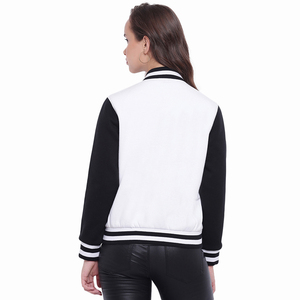New <b>Top</b> Arrival Varsity Jackets for Women's in <b>Black</b> Wool Body With White Sleeves Casual Wear Baseball Jackets - Product Image 2