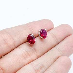 Dainty ต่างหูสำหรับผู้หญิงต่างหูพลอยทับทิมธรรมชาติทรงเหลี่ยมเพชรพลอย925ทึบสเตอร์ลิงเงินตั้งปาร์ตี้งานแต่งงาน - Product Image 1