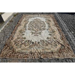 Classic Beige <b>Brown</b> Patchwork Turkish Floral <b>Wool</b> Rug 6.5 X 9.5 ft for Entryway Living Home Rectangular Hallway Design Latex - Product Image 1