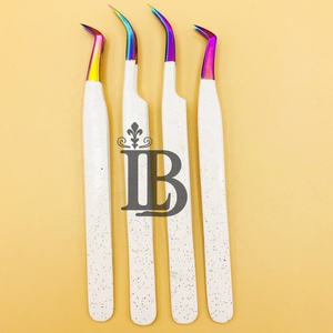 Pinces à épiler pour extensions de cils de haute qualité, couleur blanche, durables, pointe arc-en-ciel, avec boîte personnalisée, cils de vison - Product Image 4