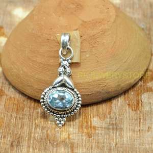 Blue Topaz 925 Sterling Silver Handmade Vintage Style Oval Gemstone Pendant Jewelry gift for women Unisex <b>Girlfriend</b> Her - Product Image 6