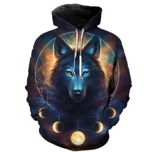 Sweat à capuche pour homme, motif loup, mode automne, nouveau, motif 3D, tricot ample, 100% coton, polaire, streetwear, marque amusante - Product Image 3