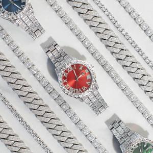 Luxury Unisex <b>Red</b> Dial Stainless Steel Moissanite Watch Crystal Rhinestones Analog Fashion Bracelet 43mm Case Mechanical Auto - Product Image 5