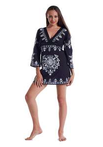 2019 nouveauté Style bohème laine point de chaîne brodé plage soleil robe col en V profond longue Sexy grande taille tunique dentelle naturel - Product Image 5