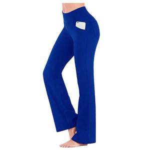 Pantalon évasé droit élastique taille haute Yoga poches décontracté vacances femmes vêtements solide basique pantalon mince pantalons longs Sport - Product Image 2
