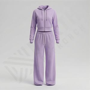 Ensemble de survêtement sportif pour femme personnalisé avec fermeture éclair, col montant, 100% coton, dernières tendances, saison hivernale, motif uni, tenue de survêtement - Product Image 1