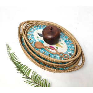 Bandeja de laca ovalada tejida a mano de Vietnam-Bandeja de ratán con incrustaciones de perlas para el hogar, la hospitalidad o el regalo - Product Image 4