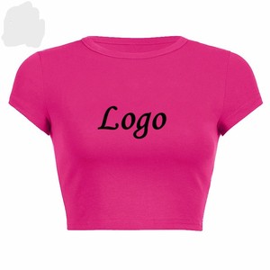 OEM logotipo personalizado verano trajes femeninos cuello redondo crop top liso algodón Mujer gráfico Camisetas - Product Image 6