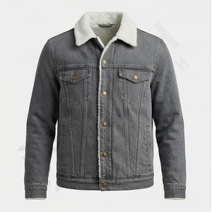 Veste en jean pour homme tendance, col montant, lavage bleu clair personnalisé, décontractée, réversible, de haute qualité, style streetwear - Product Image 1