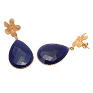 มาใหม่ย้อมพลอยแซฟไฟร์925เงินสเตอร์ลิงลูกแพร์รูปร่างต่างหู - Product Image 1