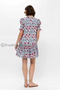อินเทรนด์ Smocked Drop Hand-block พิมพ์ฉัตรวางเอวตกแต่ง Smocking รอบกระโปรงครึ่งแขนด้วย Smocked Ruffle - Product Image 6