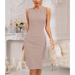 Élégant coton respirant 2025 femmes Sexy col en V sans manches Faux Wrap froncé gaine moulante Cocktail fête travail robe - Product Image 3