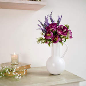 แจกันโลหะสีขาวพร้อมด้ามจับแจกันดอกไม้วินเทจสำหรับตกแต่งบ้านห้องนอนห้องนั่งเล่นสำนักงานงานแต่งงาน - Product Image 2